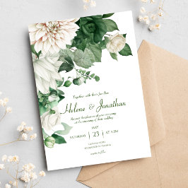Elegant Watercolor Blommigt Emerald Grönt Bröllop Inbjudningar