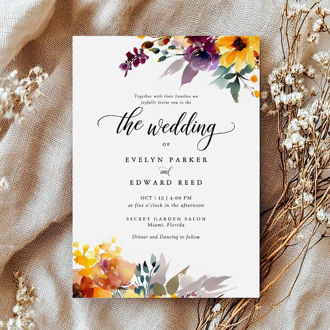 Elegant Watercolor Blommigt Fall Wedding Inbjudningar (Skapare uppladdad)
