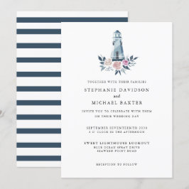 Elegant Watercolor Blommigt fyr Nautical Inbjudningar
