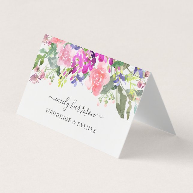 Elegant Watercolor Blommigt Greenery Visitkort (Framsida)