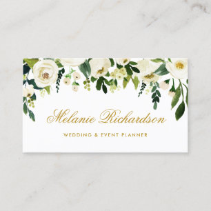 Elegant Watercolor Blommigt Grönt Guld Visitkort