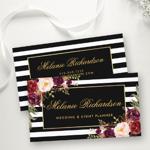 Elegant Watercolor Blommigt Guld Black Stripe Visitkort