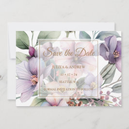 Elegant Watercolor blommigt guld bröllop Spara Datumet