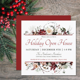 Elegant Watercolor Blommigt Helgdag Open House Inbjudningar