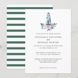 Elegant Watercolor Blommigt Lighthouse Nautical Inbjudningar