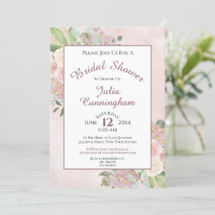 Elegant Watercolor Blommigt Mauve Rosa Möhippa Inbjudningar