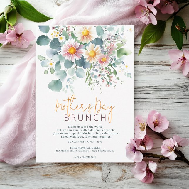 Elegant Watercolor Blommigt Mors dag Brunch Inbjudningar (Elegant Watercolor Floral Mother's Day Brunch Invitation)