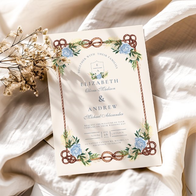 Elegant Watercolor Blommigt Nautical Bröllop Inbjudningar (Skapare uppladdad)