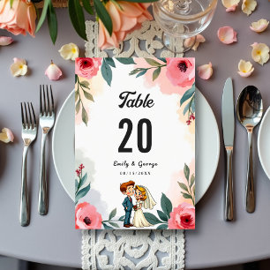 Elegant Watercolor Blommigt par Summer Bröllop Bordsnummer