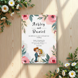 Elegant Watercolor Blommigt par Summer Bröllop Inbjudningar