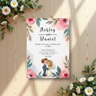 Elegant Watercolor Blommigt par Summer Bröllop Inbjudningar