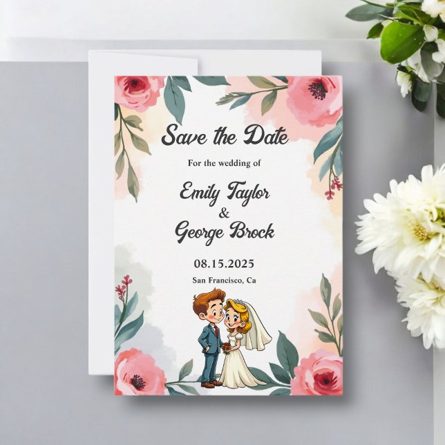 Elegant Watercolor Blommigt par Summer Bröllop Spara Datumet (Skapare uppladdad)