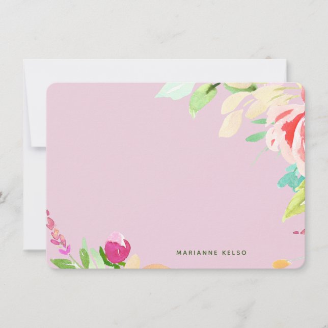 Elegant Watercolor Blommigt Personlig Fuchsia Anteckningskort (Framsida)