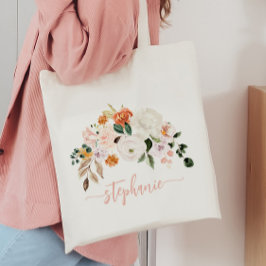 Elegant Watercolor Blommigt Personlig Namn Tygkasse