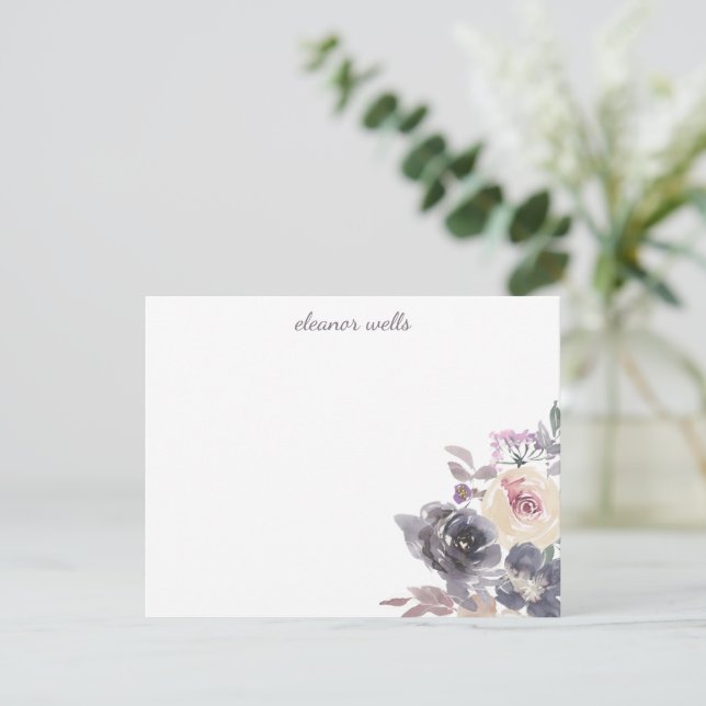 Elegant Watercolor Blommigt Personlig Stationery Anteckningskort (Stående Fram)
