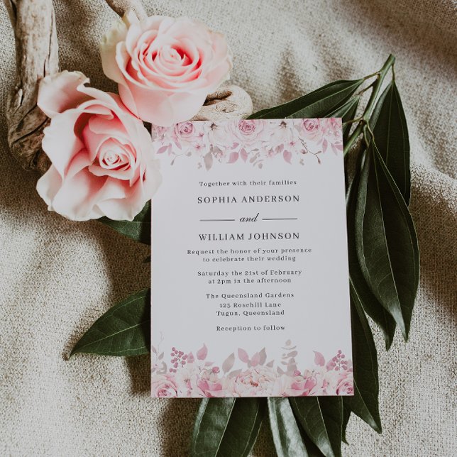 Elegant  Watercolor Blommigt Ro Bröllop Inbjudningar (Skapare uppladdad)
