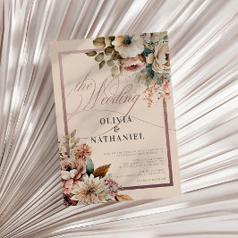 Elegant Watercolor Blommigt Ro Guld Bröllop Inbjudningar