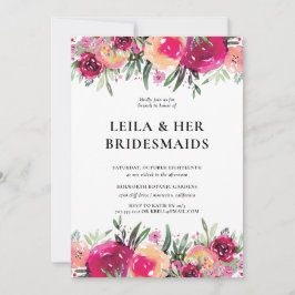 Elegant Watercolor Blommigt Rosa Bridesmaids Brunc Inbjudningar