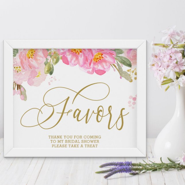 Elegant Watercolor Blommigt Rosa Guld Favoriter-te Poster (Favor table sign from my Pink and Gold Watercolor Floral Collection)