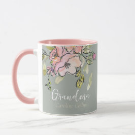 Elegant Watercolor Blommigt Sage Grönt Grandma Mugg