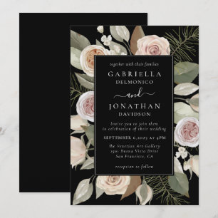 Elegant Watercolor Blommigt Winter Wedding Inbjudningar