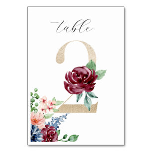 Elegant Watercolor Blommigts Faux Guld Bröllop 2 Bordsnummer