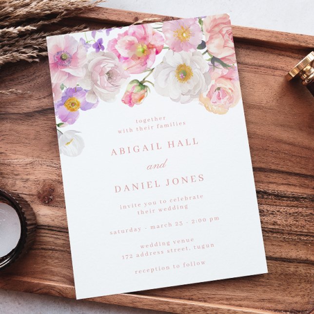 Elegant Watercolor Bloom Wedding Inbjudningar (Skapare uppladdad)