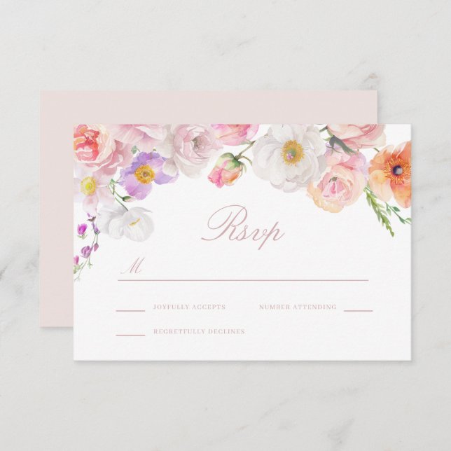 Elegant Watercolor Bloom Wedding OSA Kort (Fram/baksida)
