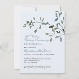 Elegant Watercolor Blue 50:e Bröllop-årsdagen Inbjudningar
