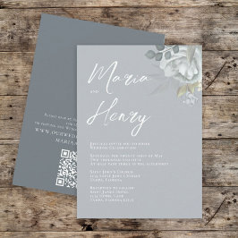 Elegant Watercolor Blue Blommigt Dusty Greenery Inbjudningar