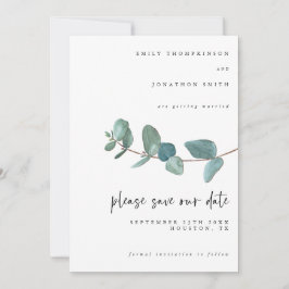 Elegant Watercolor Blue Eucalyptus Script Bröllop Spara Datumet