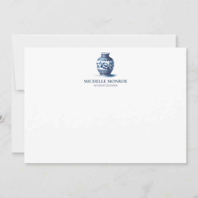 Elegant Watercolor Blue Ginger Burk Flat Notecard Anteckningskort (Framsida)