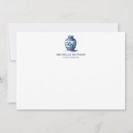 Elegant Watercolor Blue Ginger Burk Flat Notecard Anteckningskort