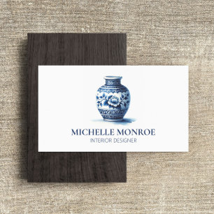 Elegant Watercolor Blue Ginger Burk Inredingsdesig Visitkort