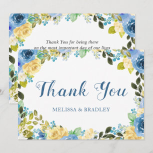 Elegant Watercolor Blue Gul ros Garden Wedding Wed Tack Kort