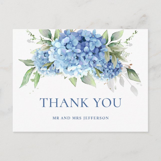 Elegant Watercolor Blue Hydrangea Boho Tack Vykort (Framsida)