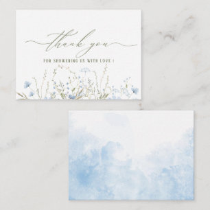 Elegant Watercolor Blue Wildblommor Baby-dusch Anteckningskort