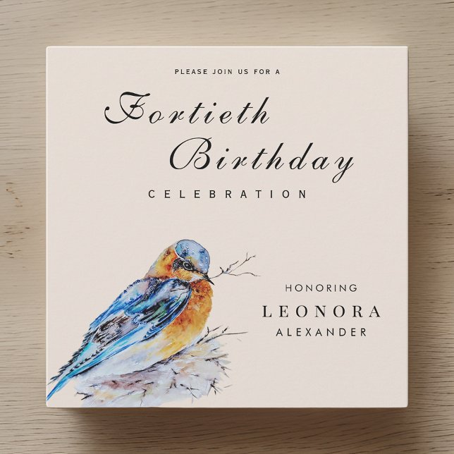 Elegant Watercolor Bluebird Milestone Birthday Inbjudningar (Skapare uppladdad)