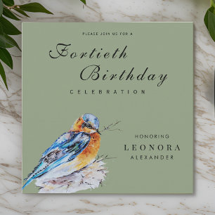 Elegant Watercolor Bluebird Milestone Birthday Inbjudningar