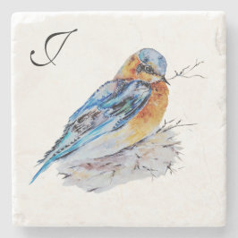 Elegant Watercolor Bluebird Monogram Stenunderlägg