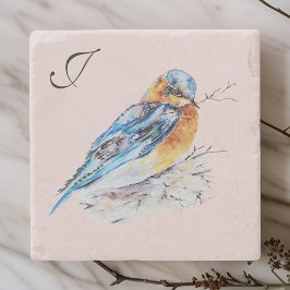 Elegant Watercolor Bluebird Monogram Stenunderlägg