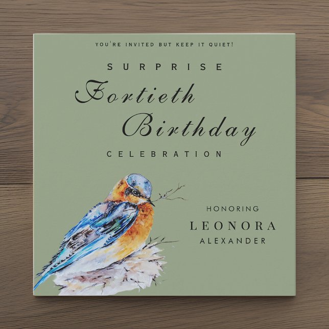 Elegant Watercolor Bluebird Surprise Birthday Inbjudningar (Skapare uppladdad)
