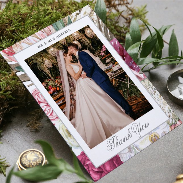 Elegant Watercolor Boho Blommigt Bröllop Tack Kort (Skapare uppladdad)