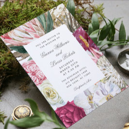 Elegant Watercolor Boho Blommigt Photo Bröllop Inbjudningar