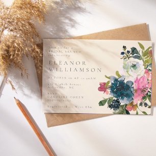 Elegant Watercolor Boho Blue Blommigt Möhippa Brun Inbjudningar