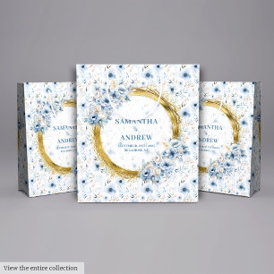 Elegant Watercolor Boho Dusty Blue Guld Bröllop