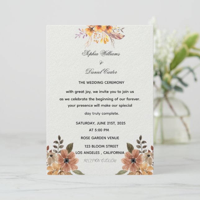 Elegant Watercolor Boho Floral Wedding Invitation Inbjudningar (Stående Fram)