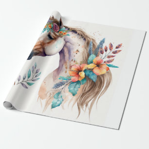 Elegant Watercolor Boho Unicorn Blommigt Horses Gi Presentpapper