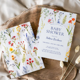 Elegant Watercolor Boho Wildblomma Baby Shower Inbjudningar