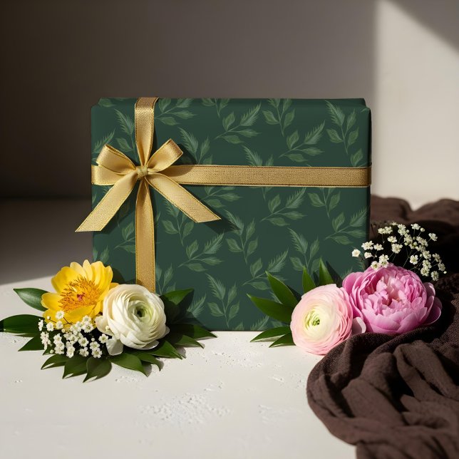 Elegant Watercolor Botanical Garden Löv Mönster Presentpapper (Elegant Watercolor Botanical Garden Leaf Pattern Wrapping Paper)